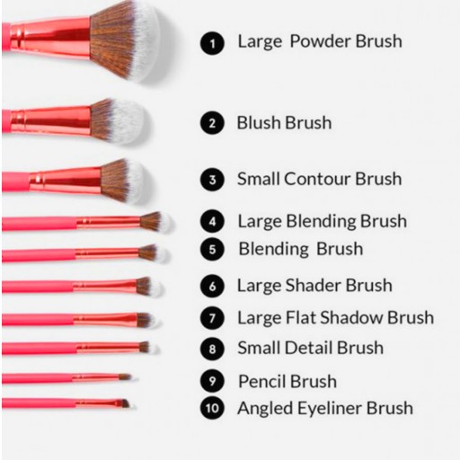 Bh Cosmetic Bombshell Beauty Brush Set with Bag (10 Pieces)